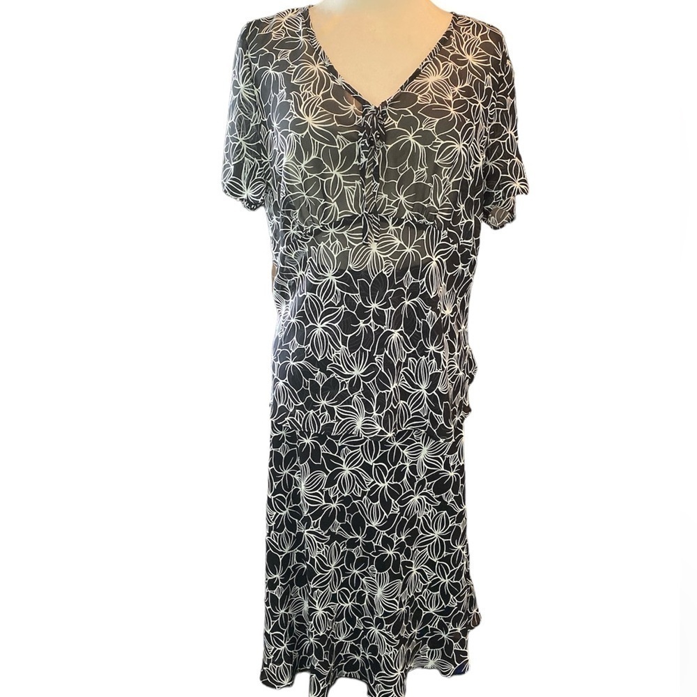 Covington Petite blouse-skirt set sheer blouse skirt below knee floral size 14P